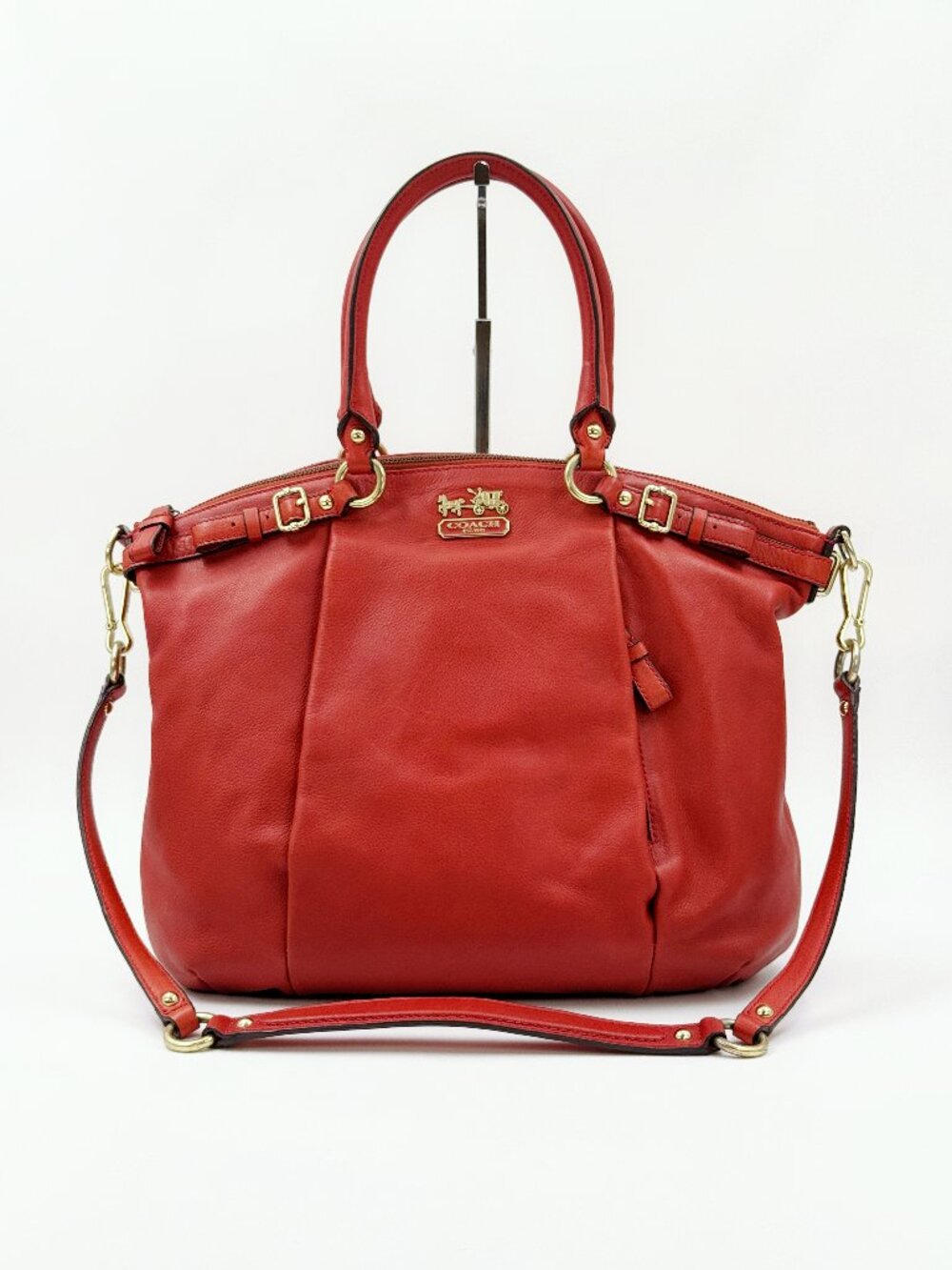 Coach Red Leather Satchel Shoulder Bag Crossbody Gold Hardware w/ Strap Dust Bag